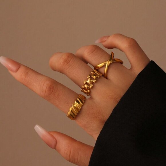 18K Gold Filled Statement Ring Set (3pcs) - Picture 1 of 1